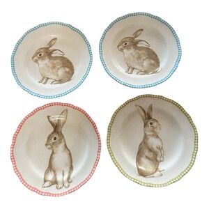 Fifth Bunny Land Salad Plates Set 4 Multicolor NWT Easter Rabbit Gingham